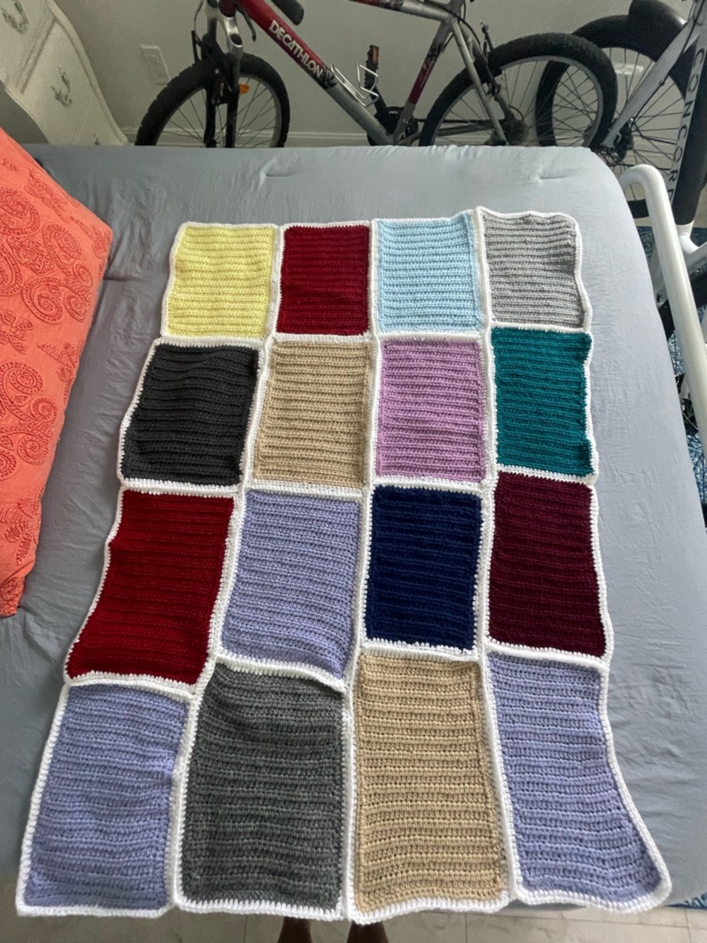 Handmade Crochet Patchwork Throw - Multicolor Squares grandma cottage